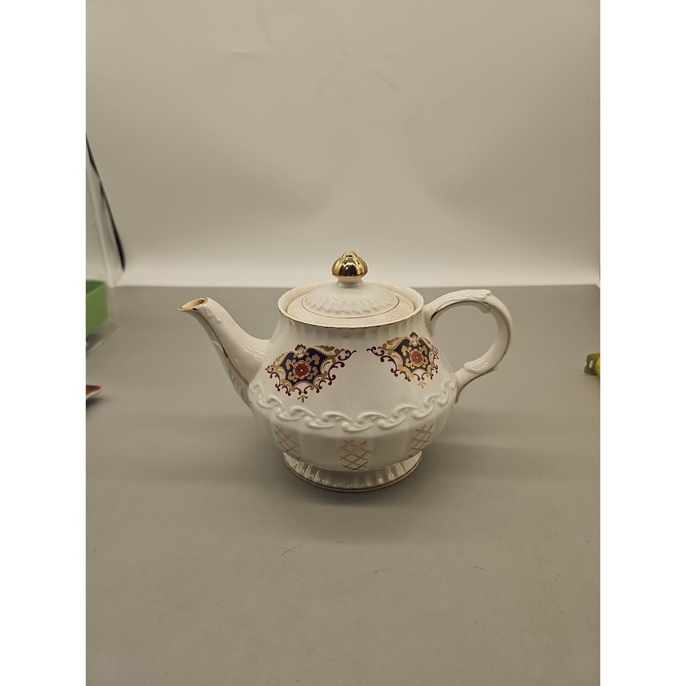 Vintage Ellgreave staffordshire Ironstone Teapot England Floral with Gold Trim